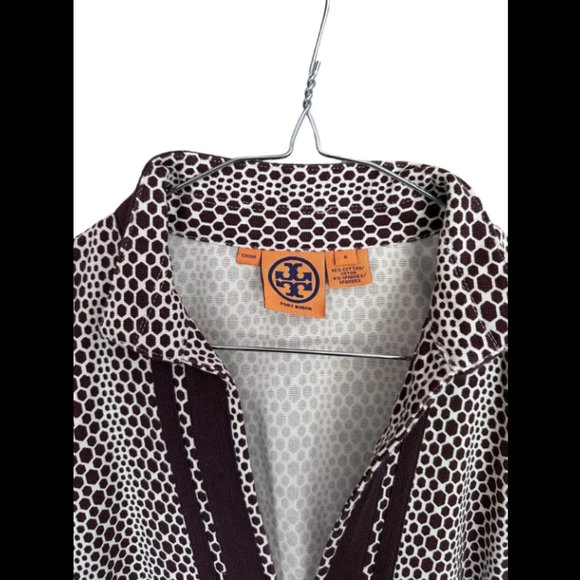 Tory Burch Brown White Honeycomb V Neck Size 6 - Picture 3 of 5
